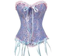 Corset Femme Haut Sans Bretelles Brocart Corset : Corset Femmes Moyen Âge Corset Médiéval Imprimé Enveloppement Poitrine Plastique Volants Shapewear Désossé Lacets Surpoitrine Bustier, bleu, 3XL