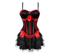 corset femme sexy bustier robe jupe lingerie erotique gothique dentelle medieval burlesque costume noir rouge L