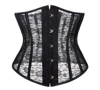 Corset Femme Ventre Plat Corset Baleine Acier, Soutien Gorge Bustier Design sans Manches Dentelle Top Steampunk en Maille à Baleines sous La Poitrine Gothique Ceinture Minceur