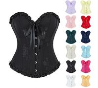Corset Femmes Médiéval Noir Curvy Élégant Corset Médiéval Serrage Bustier Top Gothique Slim Corsage Top Désossé Pirate Vintage Corsets sous-vêtements Shapewear Sexy Princesses Vampire Halloween, Noir