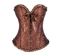Corset Femmes Noir Push Up Overbust Élégant Bustier Os En Plastique Médiéval Halloween Ceinture Corset Bandeau Serrage Gothique Élastique Contenant Shapewear Lingerie, marron, S