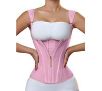 Corset Gainant Double Compression pour Femme, Bretelles Ajustables, Baleines en Acier, Fermeture éClair, Agrafes, DéBardeur Gainant, éPaules DéNudéEs(Pink,Srnal)