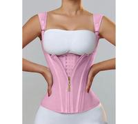 Corset Gainant pour Femme avec Fermeture éClair, DéBardeur Serre-Taille à Bretelles RéGlables, Lavage à la Main(Pink,XL)