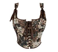 Corset galbant classique de style français avec laçage sur le devant, imprimé peinture à l'huile rétro, gilet façonnant, design noué pour superposer le haut cincher des femmes, marron, XXL
