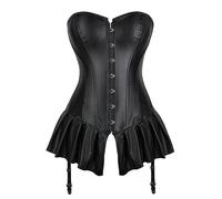 Corset gothique en simili cuir noir brillant, mini jupe, lingerie sexy pour femme, corset steampunk, grande taille, noir, XXL
