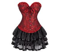 Corset Jupe Bustier Robe Femmes Sexy Dentelle Floral Guêpière Lingerie Grande Taille Burlesque Noir Rouge S