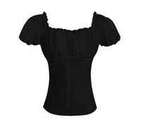 Corset médiéval pour femme avec volant - Blouse vintage - Corset Gothique Renaissance à manches courtes - Haut de dirndl - Bustier - Tops en dentelle - Veste à lacets victorienne