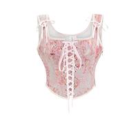 Corset médiéval pour femme - Élégant motif floral et imprimé - Idéal pour les événements historiques et les fêtes costumées - Renforcé pour un maintien optimal, Rose, XL