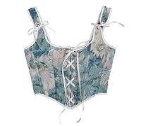 Corset médiéval victorien de la Renaissance pour femme - Bustier à lacets floral sans manches - Gilet élégant, Light Blue, L