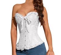 Corset Noir Femme Noir Médiéval Curvy Bustier Top Élégant Vintage Corset Serrage Gothique Corset Intime Coeur Slim Pirate Bustier Corset Dentelle up Fête Curvy Carnaval Princesses Vampire, Blanc, M