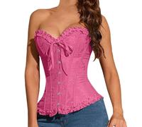 Corset Noir Femme Noir Médiéval Curvy Bustier Top Élégant Vintage Corset Serrage Gothique Corset Intime Coeur Slim Pirate Bustier Corset Dentelle up Fête Curvy Carnaval Princesses Vampire, Rose chaude