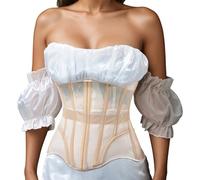 Corset NYC 2025 en maille filet à lacets avec 15 bandes de graisse en acier, beige, L