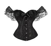 Corset pour femme - Bustier basque à lacets avec manches courtes - Style vintage - Lingerie de mariée vintage - Costume d'Halloween pour adultes, Noir , XXL