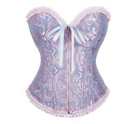 Corset pour femme - Grande taille - En satin - Fermeture éclair - Corset élégant - Ceinture d'entraînement gothique à baleines - Lingerie de mariée - Cosplay pirate - Fête de mariage, bleu, 6XL
