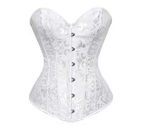 Corset Renaissance en forme d'arête de poisson pour femme - Corset vintage en satin de style cour de mariée à lacets pour soirée, bustier steampunk gothique de la Renaissance (blanc, taille S)