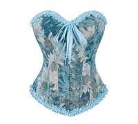 Corset Renaissance pour femme - Imprimé floral - Dentelle - Épaules dénudées - Vintage - Corsets bustiers moulants - Tuniques moulantes - Costumes de cosplay - Lingerie bodyshapers, bleu, M