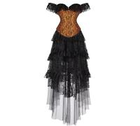 Corset Robes Jupe Courte Set for Femme Bustier with Sleeves Off The Shoulder Lace Floral Plus Size Renaissance Jaune L