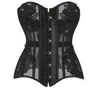 Corset Sexy Rétro pour Femmes Maille Transparente Creux Corset Top Corps Façonnant Taille Grande Taille-Noir-XL