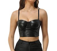 Corset sous la poitrine pour femme - En cuir - Sexy - Épaules dénudées - Court - Ventre nu - Camisole spaghetti - Débardeur d'été - Haut serré sous la poitrine - Corset push-up - Corset push up