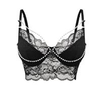 Corset Soutien-gorge avec chaîne de perles Style français Camisole en dentelle Style pur désir Style Corset Corset Top Lingerie Shapewear Ensemble de vêtements, 02# Noir, S