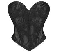 Corset soutien-gorge double couche à armatures corset gainant la taille entraînement body shaper détail dentelle ensemble corset shapewear, 01# Noir, S