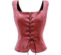 Corset vintage en daim pour femme - Costume d'archer - Cosplay - Halloween, rouge clair, S