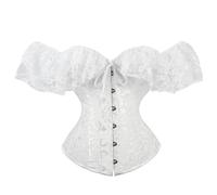 Corsets pour femmes UK Gothique Débardeur au-dessus de la poitrine Basque en dentelle avec baleines Bustier à lacets avec manches courtes Ceinture de taille Mise en forme Vintage Lingerie de mariée