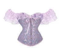 Corsets pour femmes UK Gothique Débardeur au-dessus de la poitrine Basque en dentelle avec baleines Bustier à lacets avec manches courtes Ceinture de taille Mise en forme Vintage Lingerie de mariée