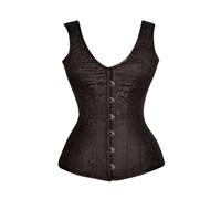 CorsetsNmore Brown Brocade Corset with Shoulder Strap Gothic Overbust Costume Bustier Top