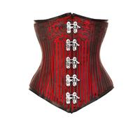 CorsetsNmore Women’s Red and Black Brocade Spiral Steel Boned Steampunk Costume Longline Underbust Corset
