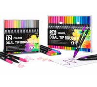 Corslet Ensemble de stylos pinceaux à double pointe - 36 et 12 couleurs de marqueurs artistiques, pointe fine et pinceau, stylos à croquis aquarelle pour dessin, coloriage, calligraphie, journal