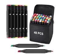 Corslet Lot de 60 marqueurs à alcool à double pointe | Stylos à croquis polyvalents à double pointe avec lot de 48 pièces et 12 pièces pour dessin, coloriage, artisanat, ensemble de marqueurs