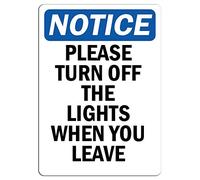 Cortan360 Panneau de sécurité en vinyle avec inscription « Notice - Please Turn Off The Lights When You Leave » - Jaune - 20,3 cm