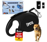 CORTES PETS Laisse Chien, Enrouleur 8m pour Chiens jusqu'à 50 kg avec Support pour Sacs à excréments, Extensible, Rétractable. Laisse rétractable Gros Chien (Noir, XL - 8M - 50KG)