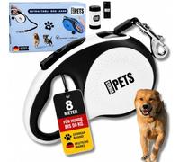 CORTES PETS Laisse Chien, Enrouleur 8m pour Chiens jusqu'à 50 kg avec Support pour Sacs à excréments, Extensible, Rétractable. Laisse rétractable Gros Chien (Blanc, XL - 8M - 50KG)