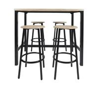 CORTEZ - Ensemble Table Haute et 4 Tabourets en MDF et Pieds Métal Noir