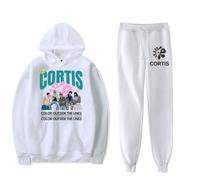 CORTIS COLOR OUTSIDE THE LINES Merch Ensemble de jogging unisexe à capuche - 2 pièces tendance streetwear pull et pantalon, blanc, 4XL