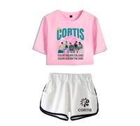 CORTIS COLOR OUTSIDE THE LINES Merch Tenue 2 pièces - T-shirt court et short inspirés de K-Pop pour les fans de K-Pop, Rose 1 Blanc, L