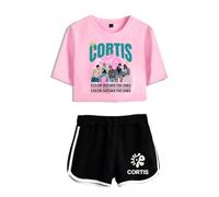 CORTIS COLOR OUTSIDE THE LINES Merch Tenue 2 pièces - T-shirt court et short inspirés de K-Pop pour les fans de K-Pop, Rose 1 Noir, M