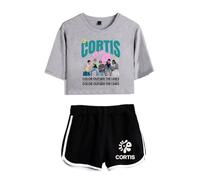 CORTIS COLOR OUTSIDE THE LINES Merch Tenue 2 pièces - T-shirt court et short inspirés de K-Pop pour les fans de K-Pop, Gris 1 Noir, L