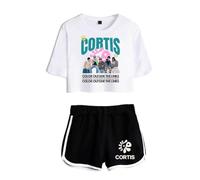 CORTIS COLOR OUTSIDE THE LINES Merch Tenue 2 pièces - T-shirt court et short inspirés de K-Pop pour les fans de K-Pop, Blanc 1 noir, L