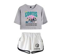 CORTIS COLOR OUTSIDE THE LINES Merch Tenue 2 pièces - T-shirt court et short inspirés de K-Pop pour les fans de K-Pop, Gris 1 blanc, XXL
