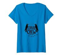 Corvid Crew Over Dude Crew Raven Lovers Squad T-Shirt avec Col en V, Femme, Saphir, XL