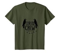 Corvid Crew Over Dude Crew Raven Lovers Squad T-Shirt, Enfant, Olive, 10 Ans