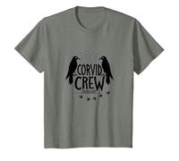 Corvid Crew Over Dude Crew Raven Lovers Squad T-Shirt, Enfant, Vert Kaki chiné, 6 Ans