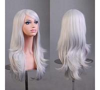 Cos Anime Perruque 70 cm de long cheveux bouclés cosplay couleur de la tête : argent blanc K048-3