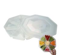 COS® Lot de 2 plateaux à grignoter à 8 sections avec couvercles en plastique transparent - Plateaux de service réutilisables pour sauces, apéritifs, buffets, barbecues, pique-niques, collations