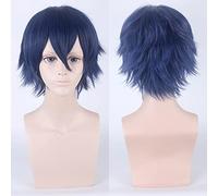 Cos perruque juvénile anti-bouclée cheveux courts couleur universelle perruque pour homme cosplay anime perruque couleur : 002-32 bleu marine