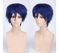Cos perruque juvénile anti-bouclée cheveux courts couleur universelle perruque pour homme cosplay anime perruque couleur : PL-002-8#bleu foncé