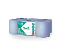 COS Swift Lot de 6 rouleaux de papier essuie-mains à dévidage central 2 plis gaufré solide et absorbant Idéal pour la maison, le bureau, la cuisine, le garage et une utilisation commerciale Bleu 150 m